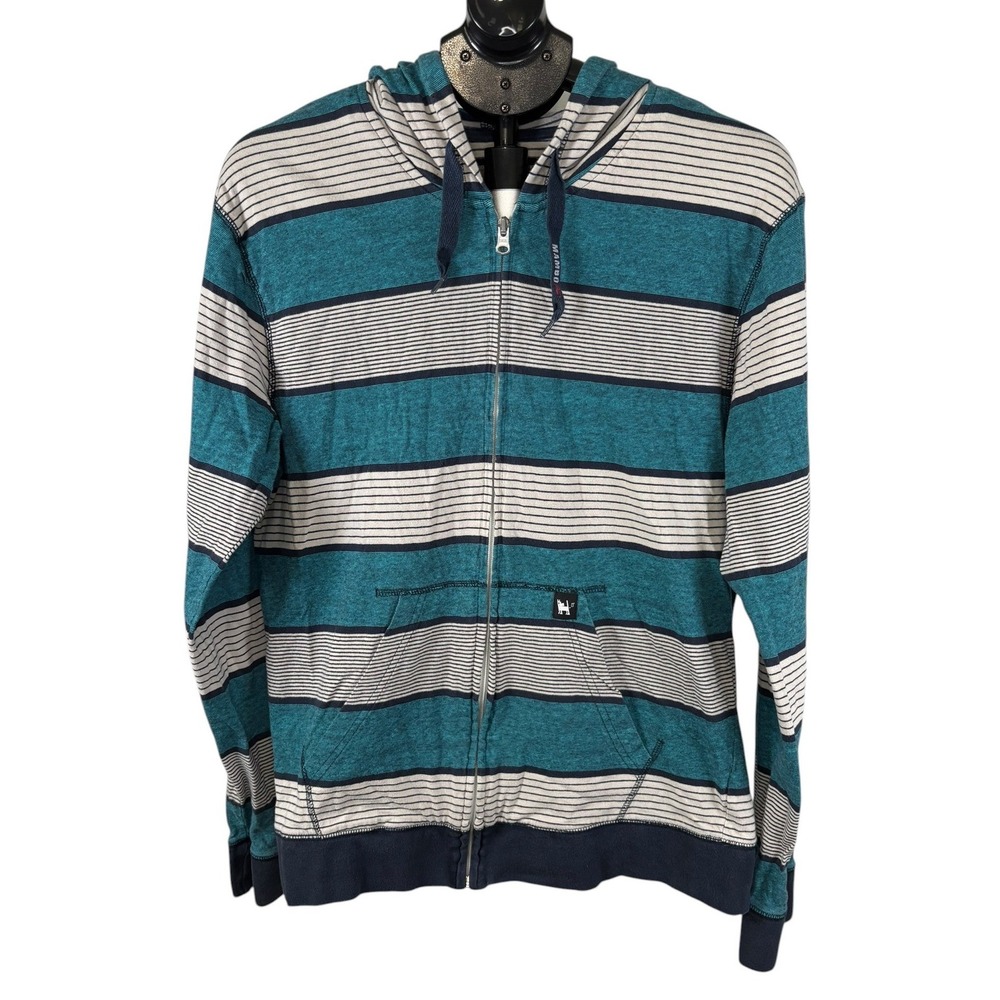 Mambo Australia Mens Large Teal‎ Striped Full Zip Cotton Hooded LS T-shirt